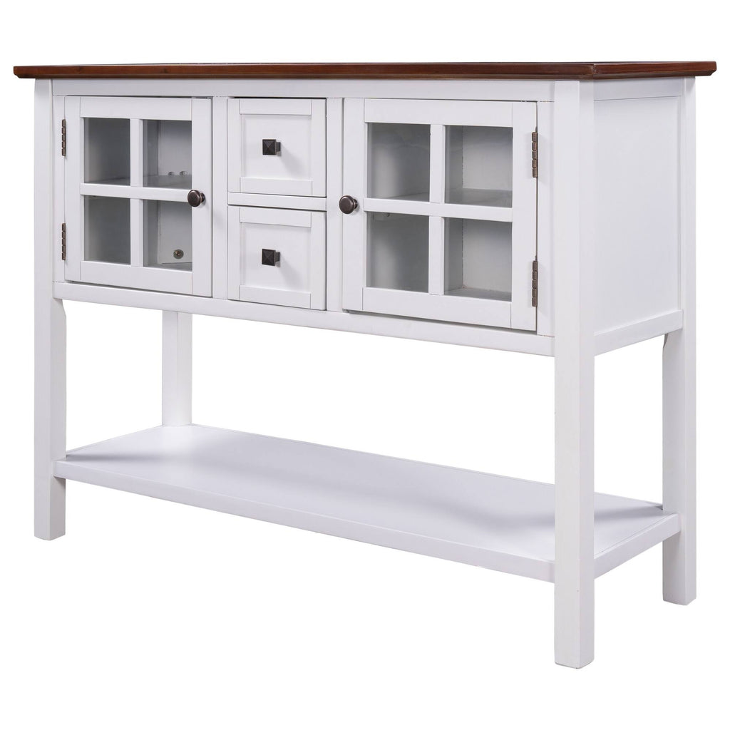 Modern Console Table with 2 Drawer, Cabinet, Shelf, White and Brown Wood G647675
