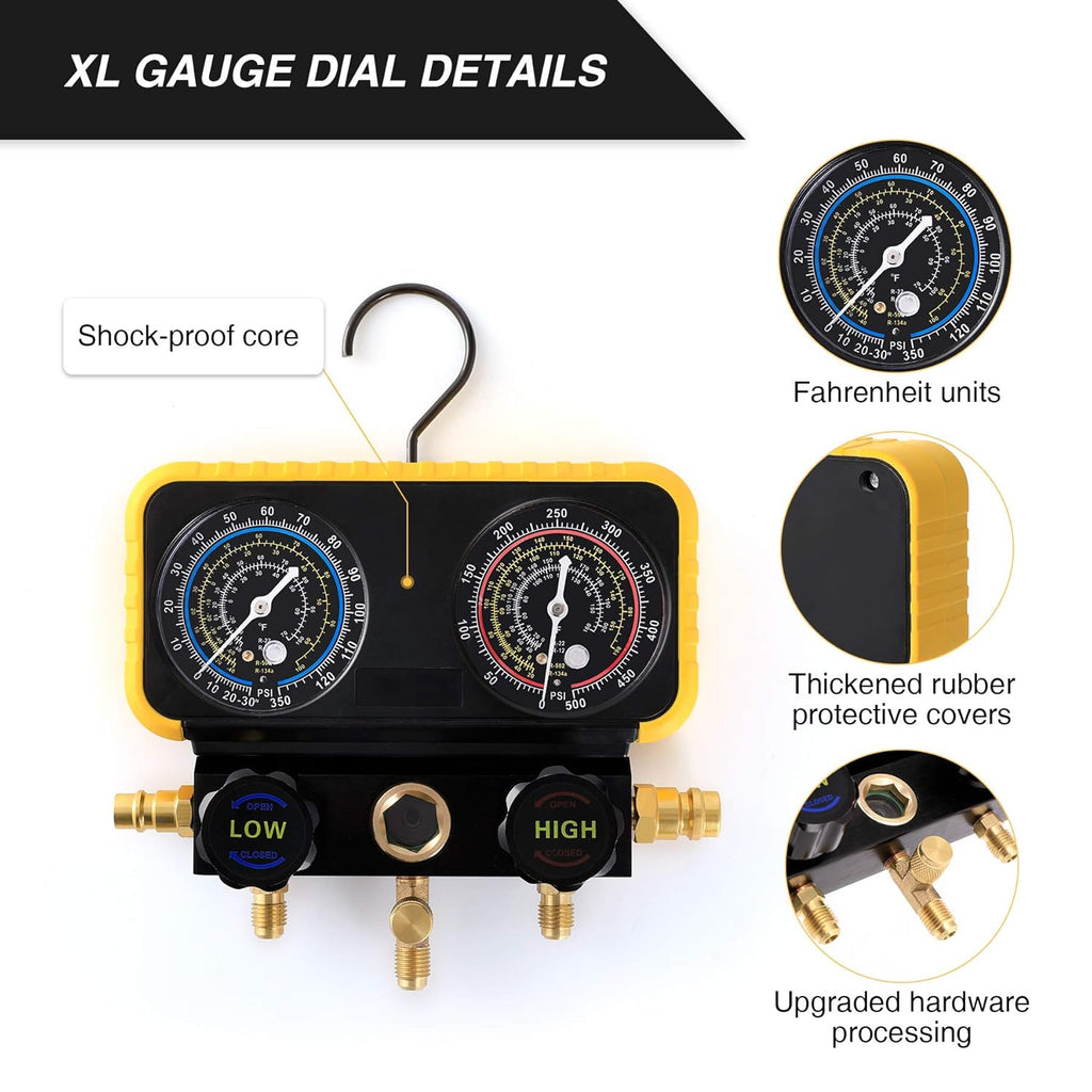 AC Manifold Gauge Set for R134a R12 R22 R502 Refrigerants with 5' Hose O6144