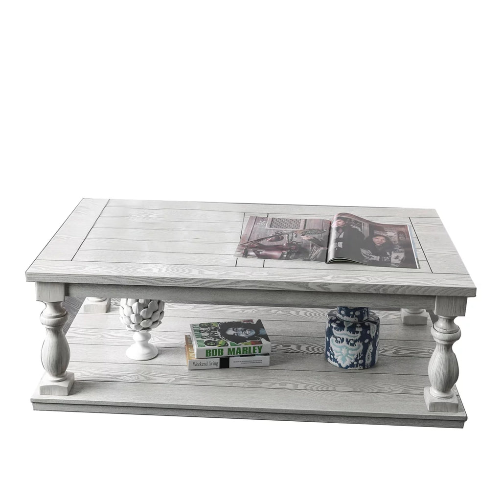 Antique White Plank Top Coffee Table with Open Shelf Q3102