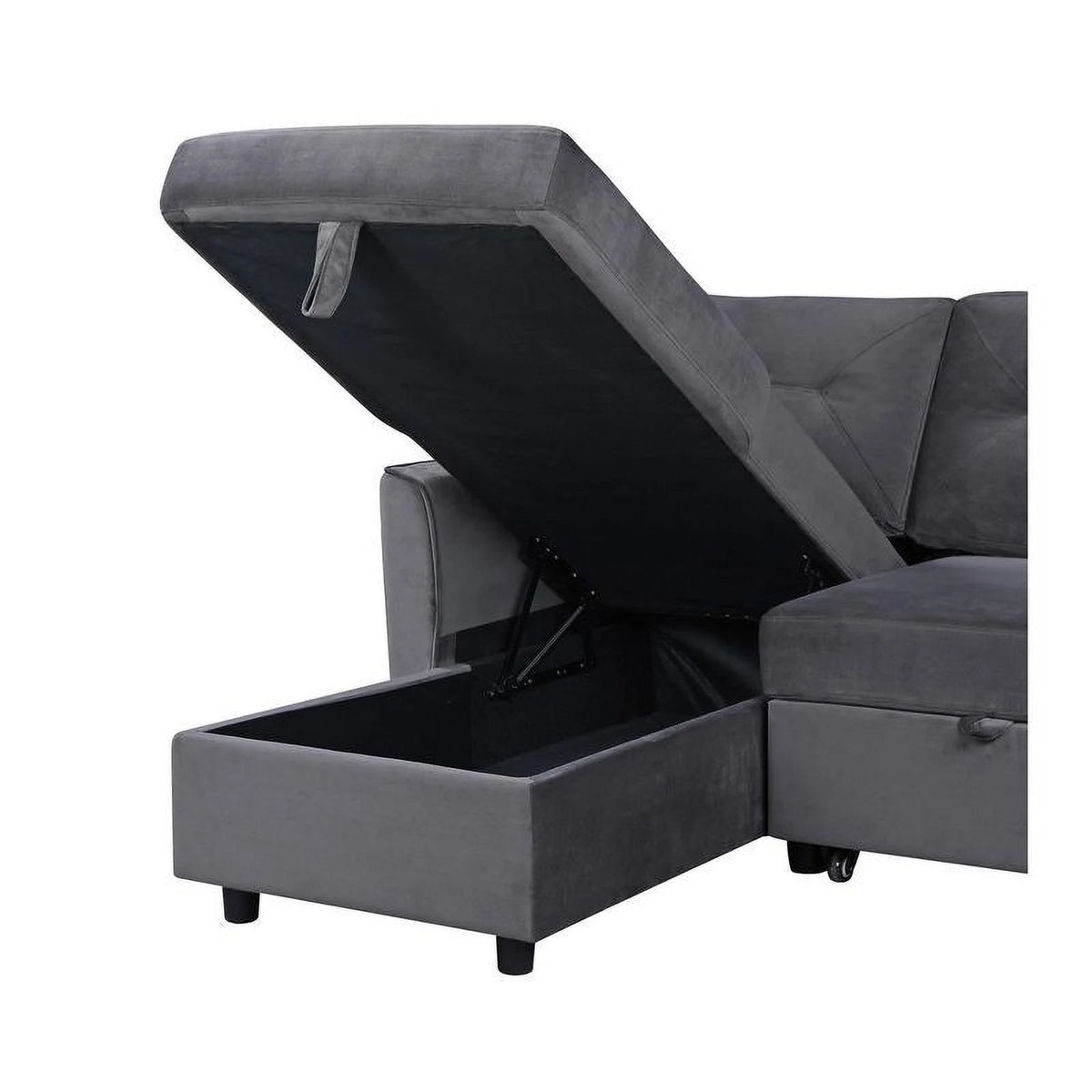 Dark Gray Velvet Reversible Sleeper Sectional Sofa with Storage Chaise S635217