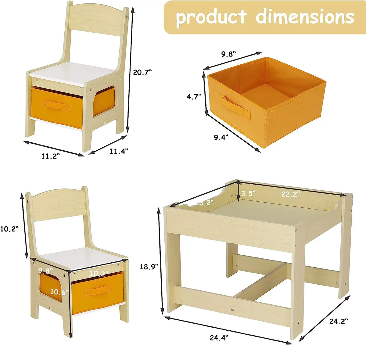 Wooden Kids Table and 2 Chairs Set with Storage Z85891