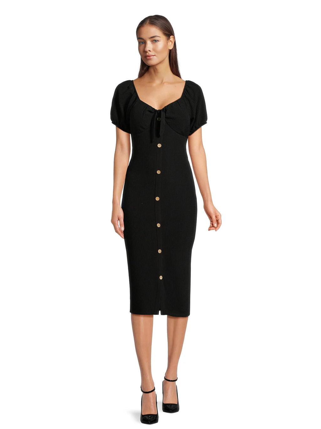 Knit Dress with Short Puff Sleeves N656693