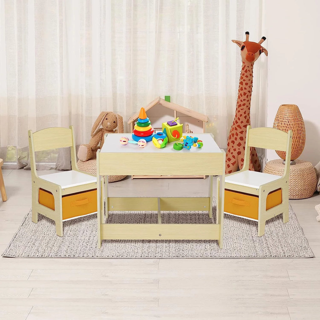 Wooden Kids Table and 2 Chairs Set with Storage Z85891