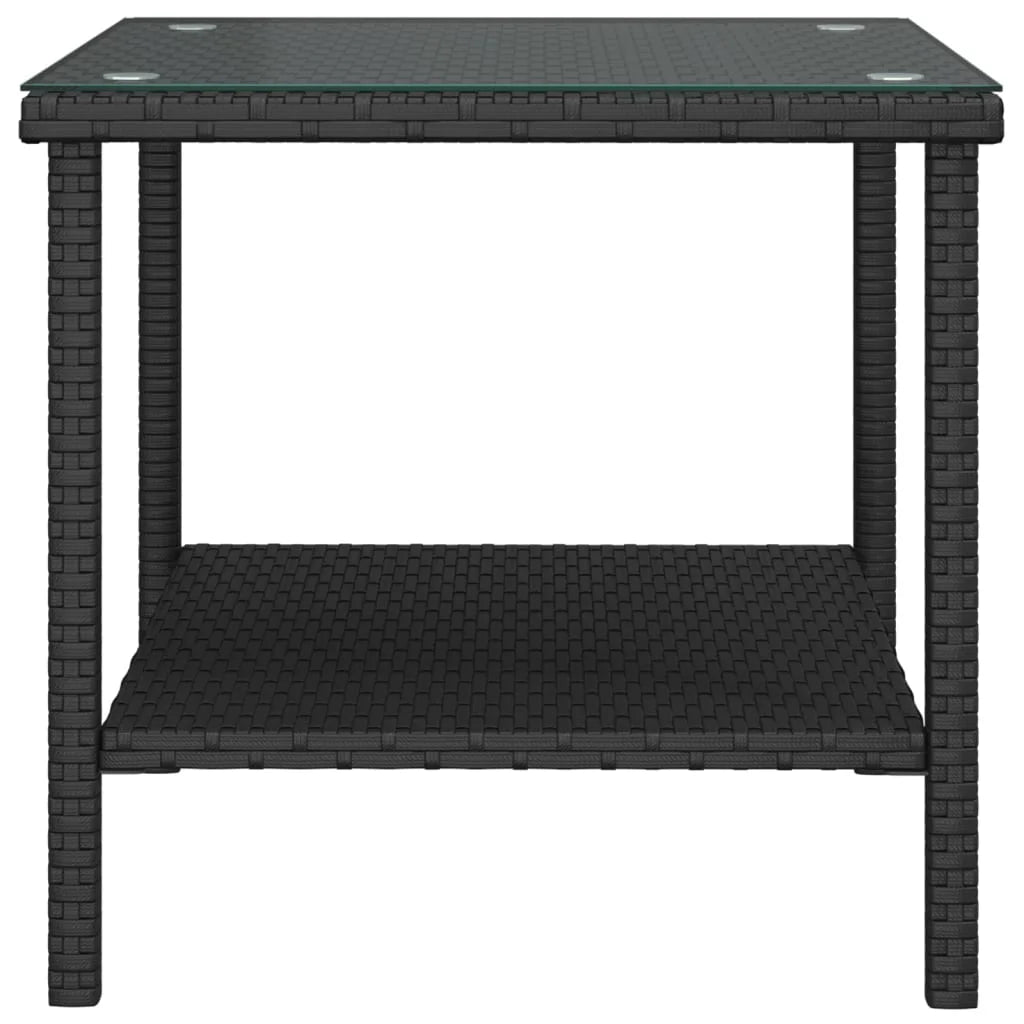 Black Poly Rattan and Tempered Glass Side Table Y22862
