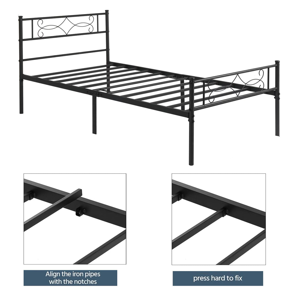 Twin Size Black Metal Platform Bed Frame with Headboard O616