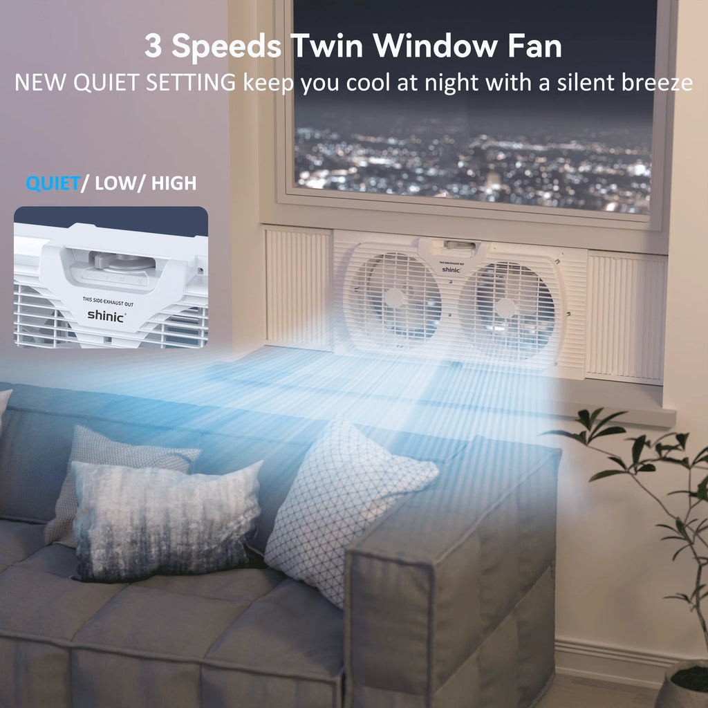 9 3-Speed Twin Window Fan with Bug Screen, White F137