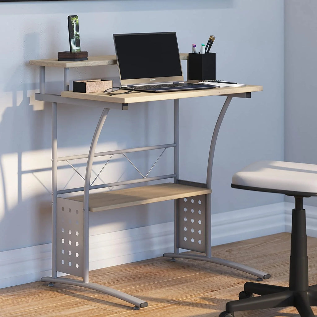 28 Inches Wide Computer Desk with Monitor Platform and Storage Shelf H5816