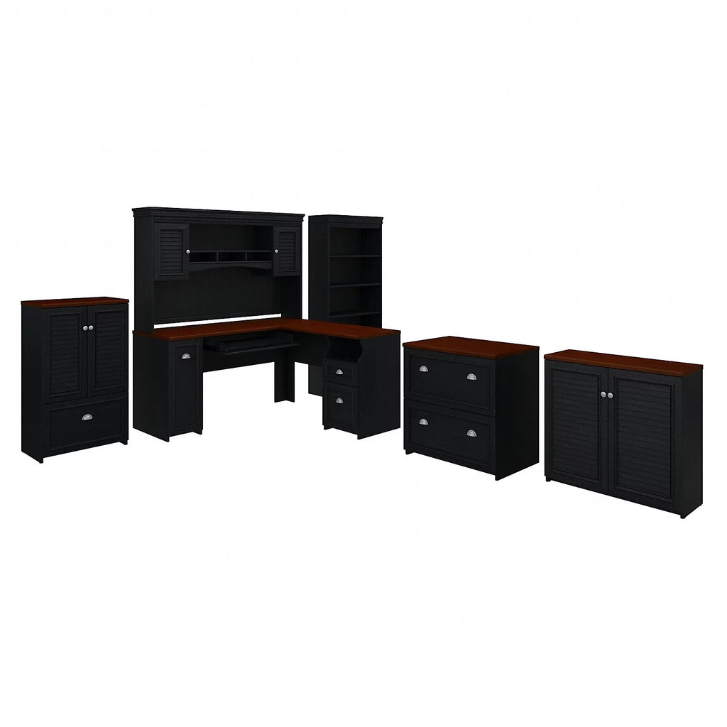 Black L Shaped Desk with Hutch and Storage Y962197