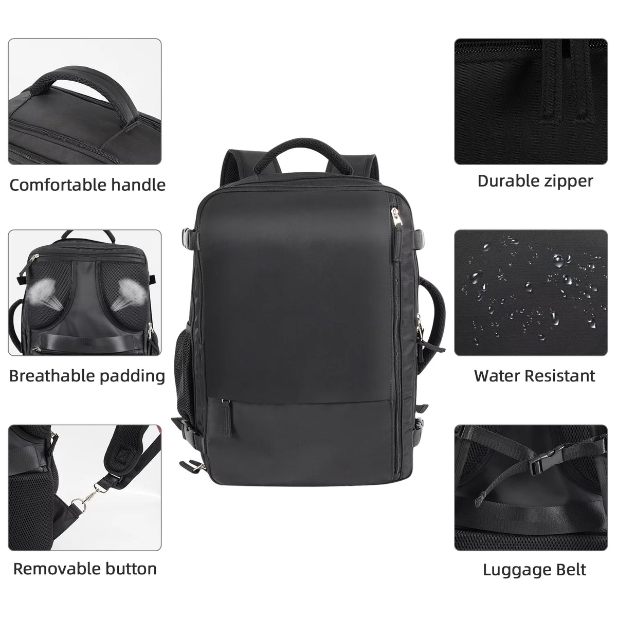 Black Waterproof Travel Backpack O538