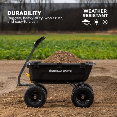 Heavy-Duty Steel Frame Dump Cart with 600 lb Capacity and No-Flat 10-Inch Tires C468