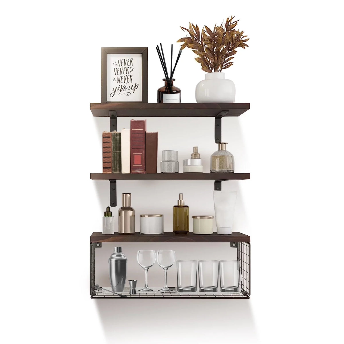 Wall Mount Storage Shelves with Basket S402