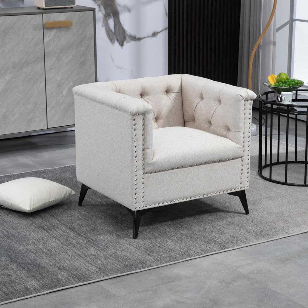 Beige Linen Fabric Accent Arm Chair X19530