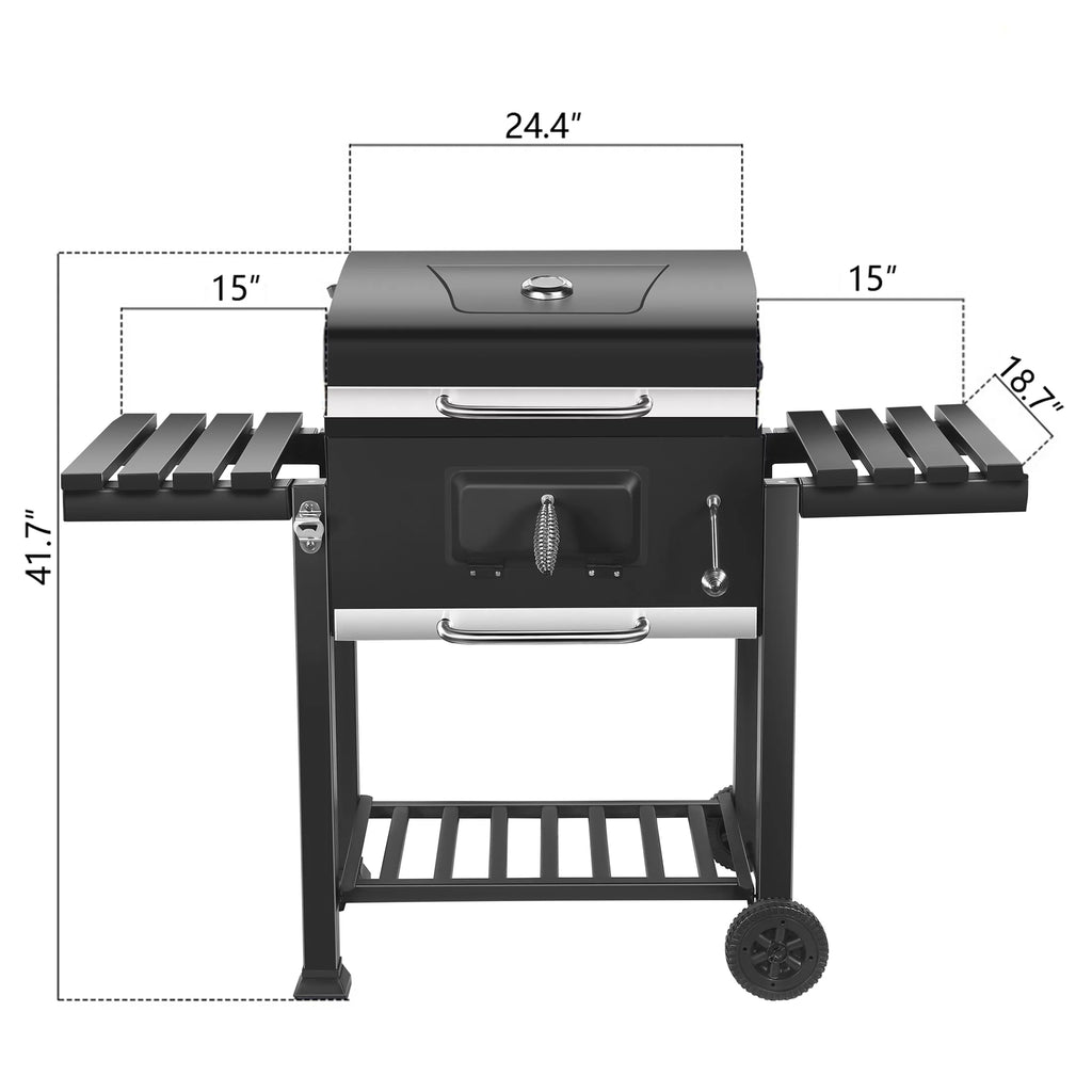 24-inch Charcoal BBQ Grill with 2 Folding Side Shelves K79331