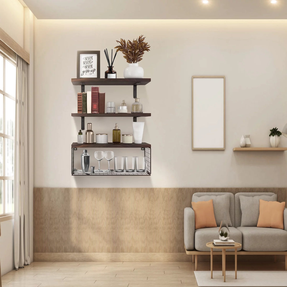 Wall Mount Storage Shelves with Basket S402