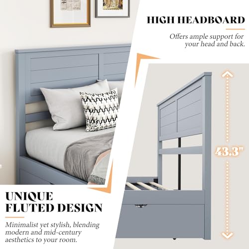 Full Size Wood Bed Frame with Headboard and 4 Storage Drawers I811457