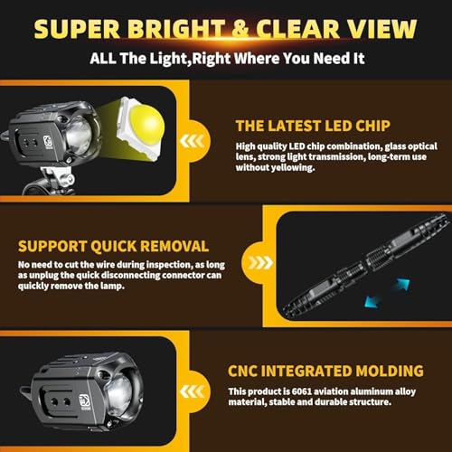 Motorcycle Auxiliary LED Light Kit Driving Spotlights White/Amber Fog Light with Mount Brackets Wire Harness Waterproof 60W Offroad Work Lights (Black) Q383749