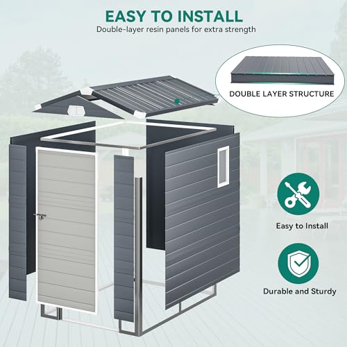 Light Gray Resin Tool Shed, 36 Cu Ft Outdoor Horizontal Storage with Air Vent and Lockable Doors U263