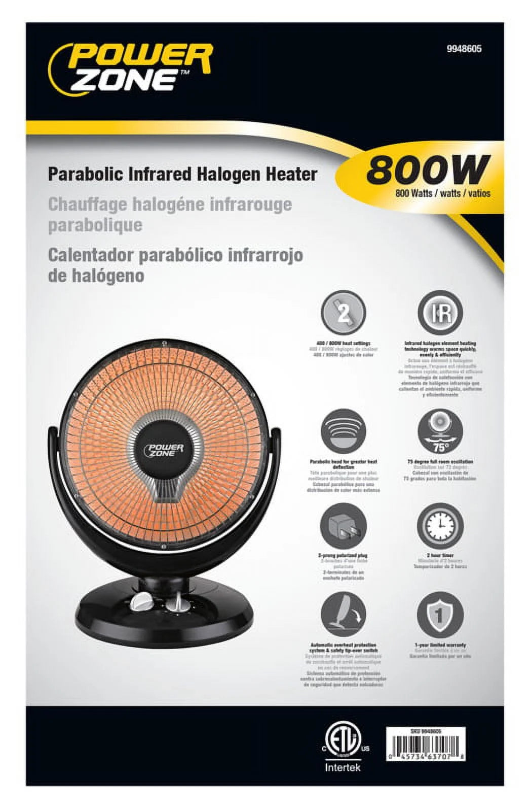 400/800 W Oscillating Parabolic Heater Z162