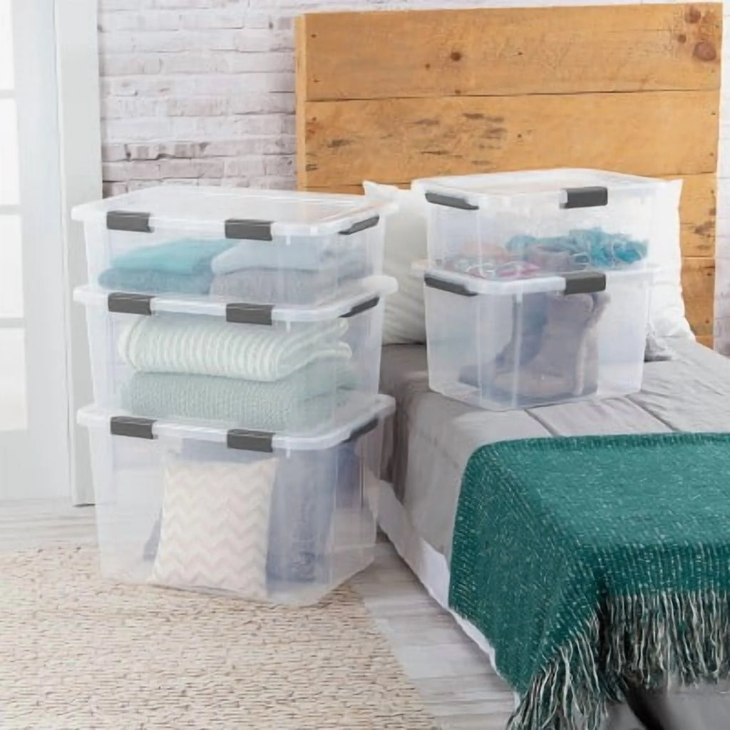 30qt Plastic Storage Tote with Hinged Lid R5018