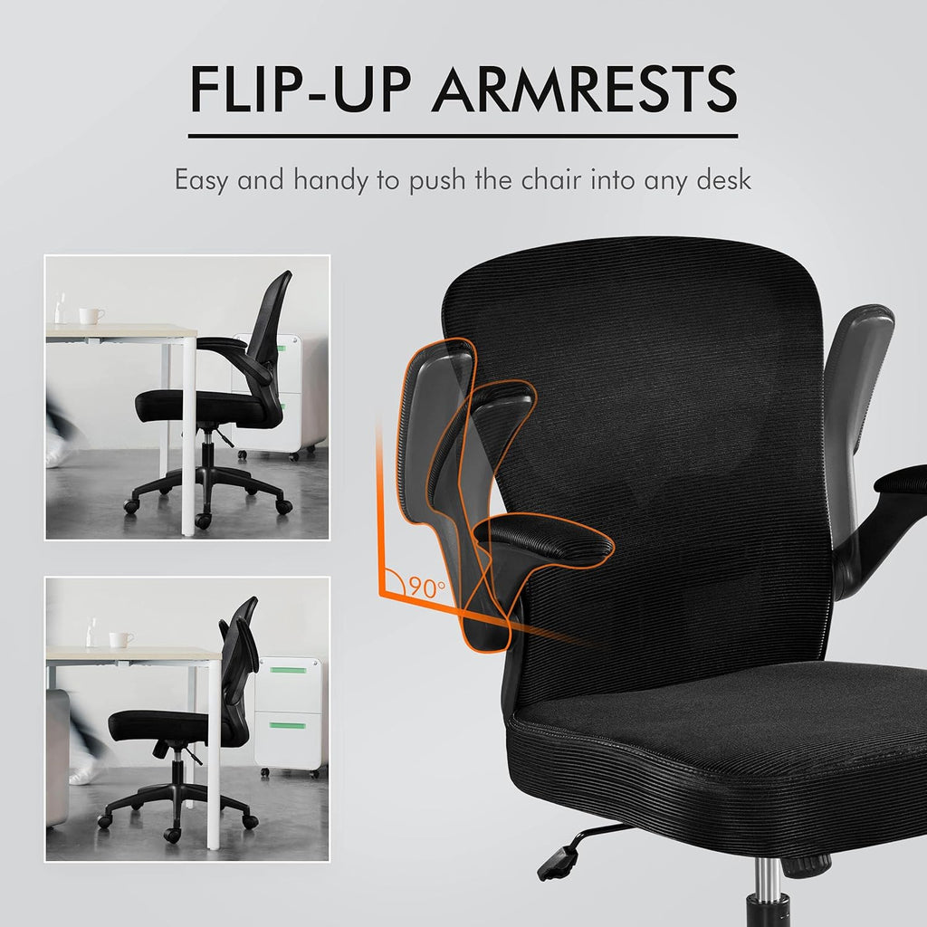 Black Ergonomic Mesh Office Chair with Flip-up Arms V95828