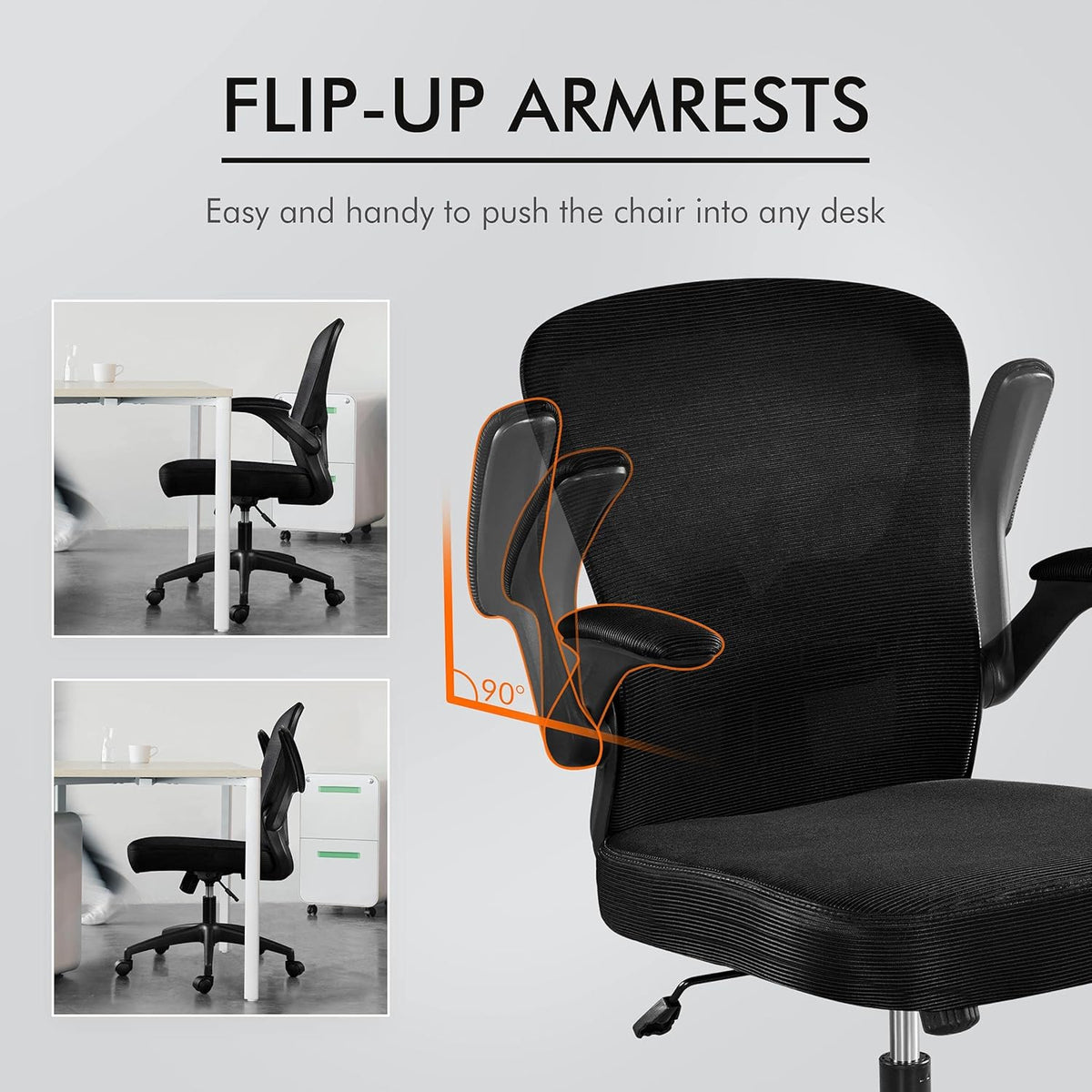 Black Ergonomic Mesh Office Chair with Flip-up Arms V95828