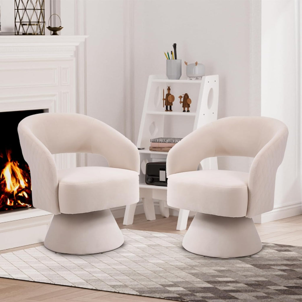 Beige Velvet Swivel Barrel Chair Set of 2 O749