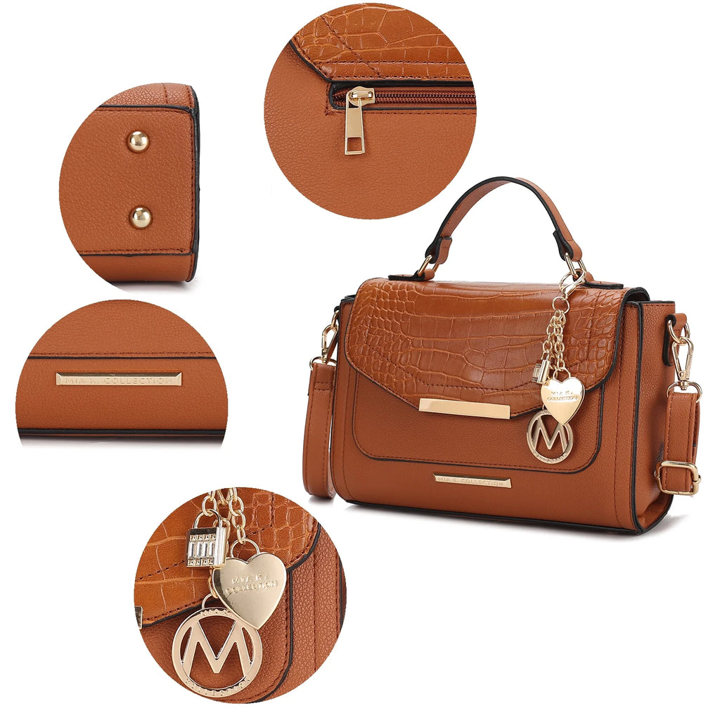 Croco Embossed Vegan Leather Shoulder Bag Z474424