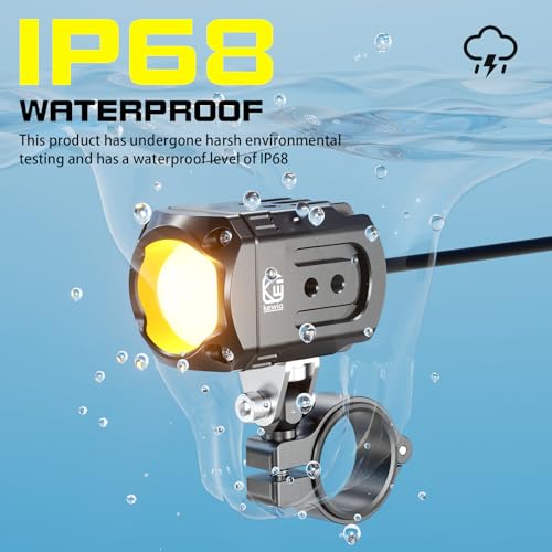 Motorcycle Auxiliary LED Light Kit Driving Spotlights White/Amber Fog Light with Mount Brackets Wire Harness Waterproof 60W Offroad Work Lights (Black) Q383749