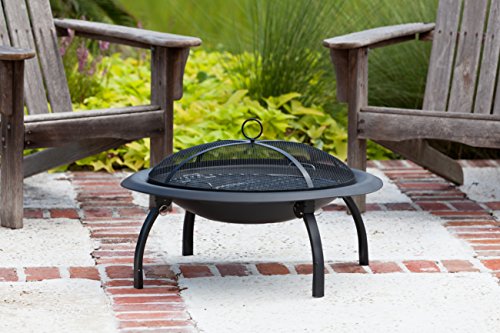 Black 22" Portable Folding Steel Wood Burning Fire Pit with Carrying Bag B721
