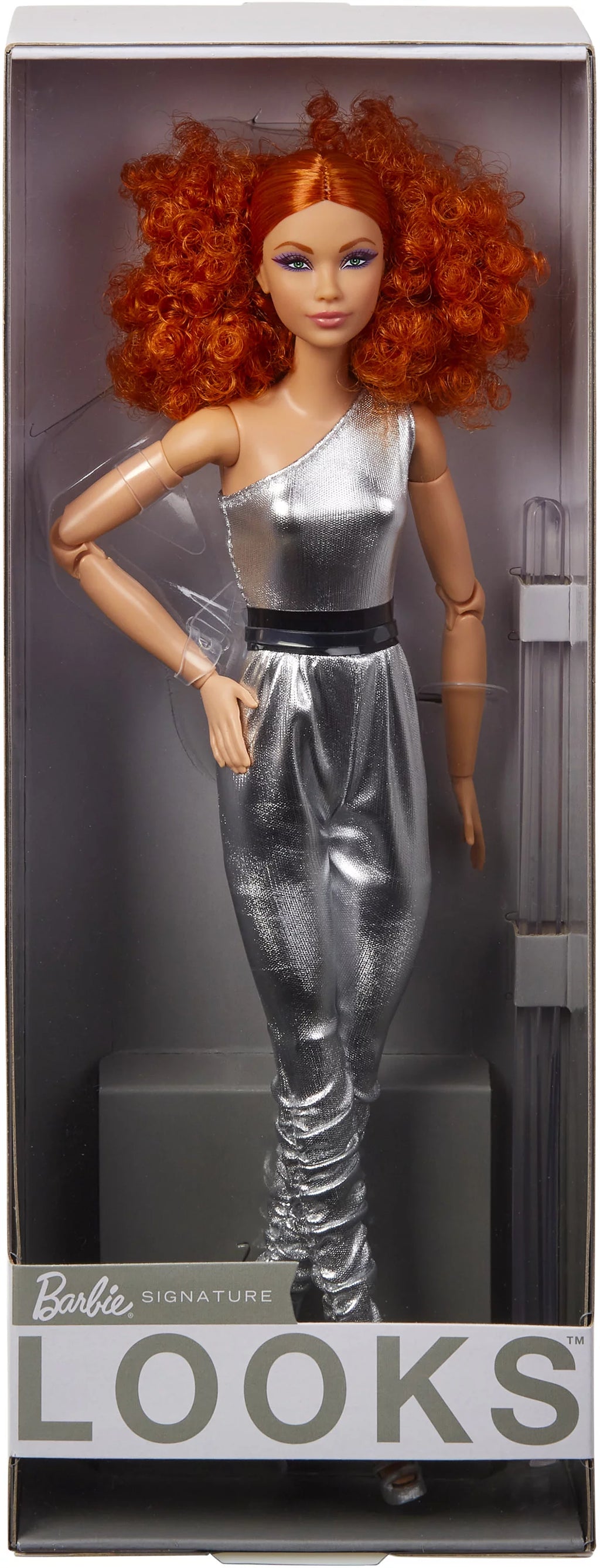 Posable Fashion Doll with Curly Red Hair & Metallic Jumpsuit V93696