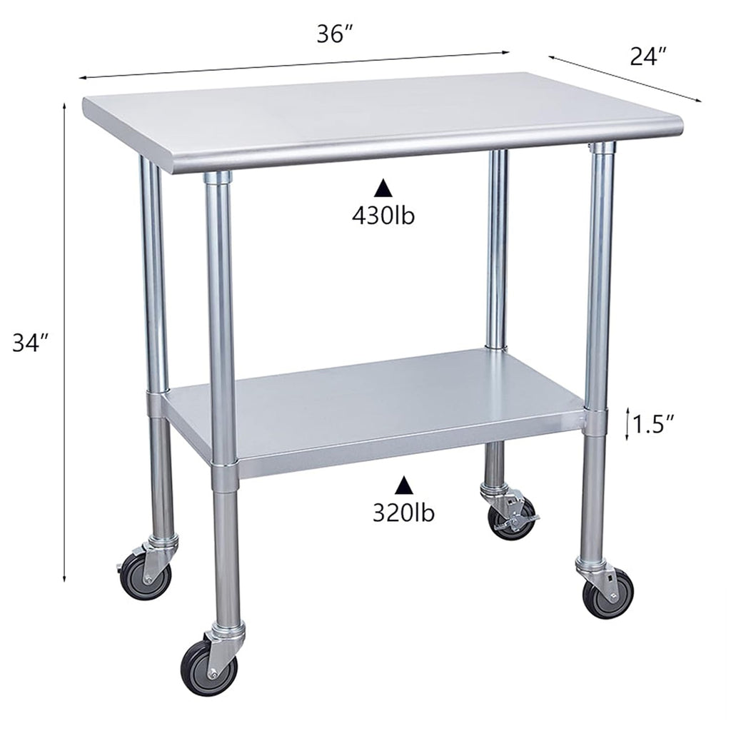 Stainless Steel Table 24 x 36 Inches with Caster Wheels X485966