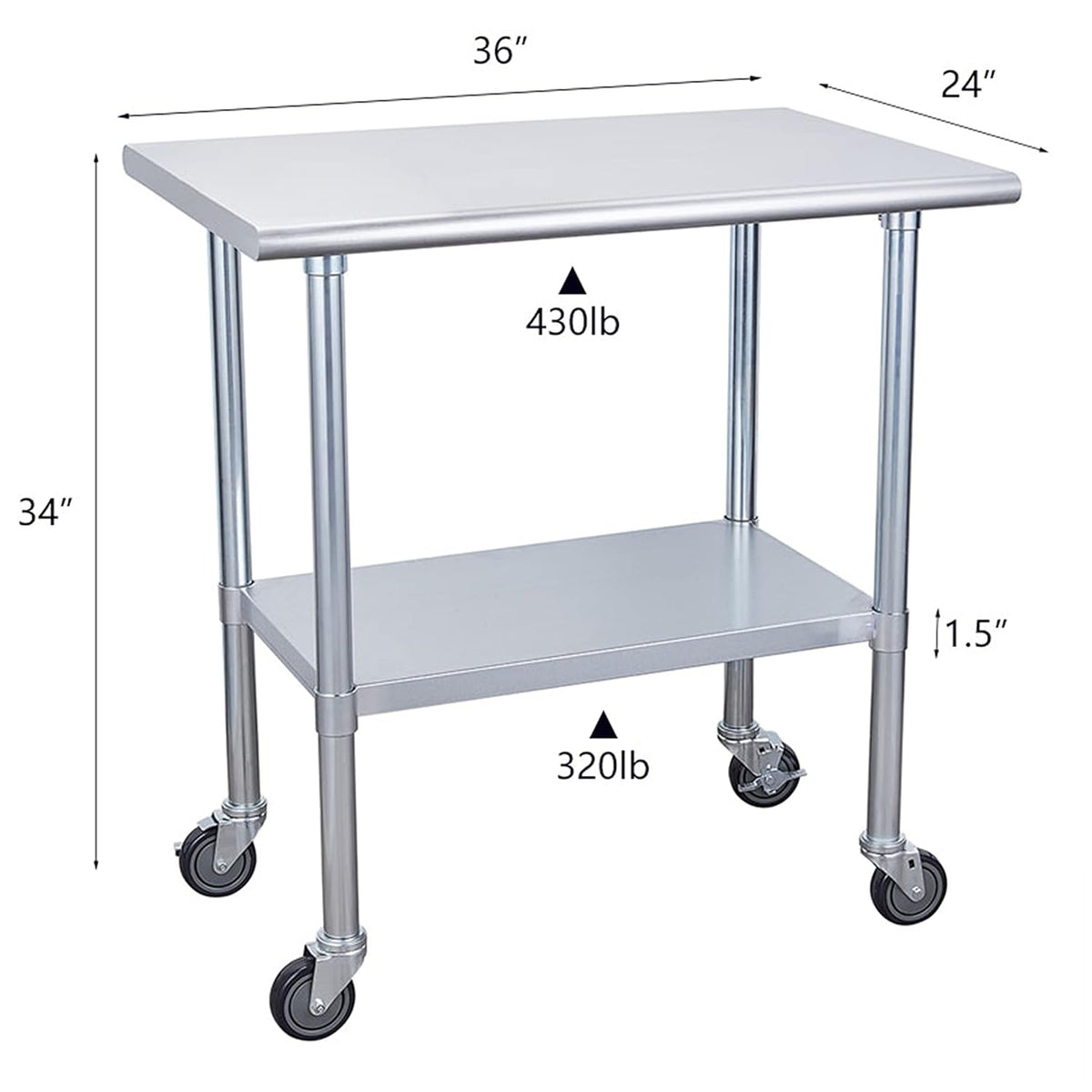 Stainless Steel Table 24 x 36 Inches with Caster Wheels X485966
