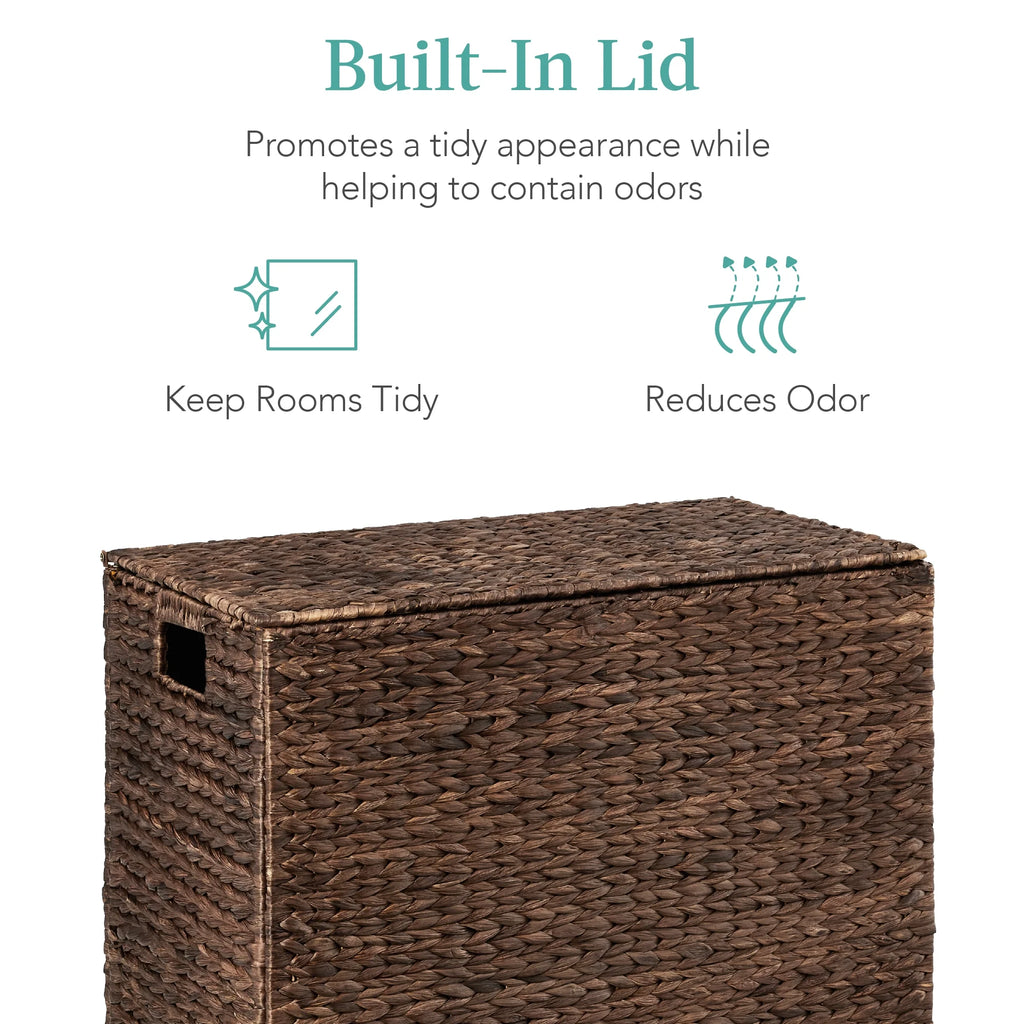 Large Natural Water Hyacinth Double Laundry Hamper Basket with 2 Liner Bags I362954