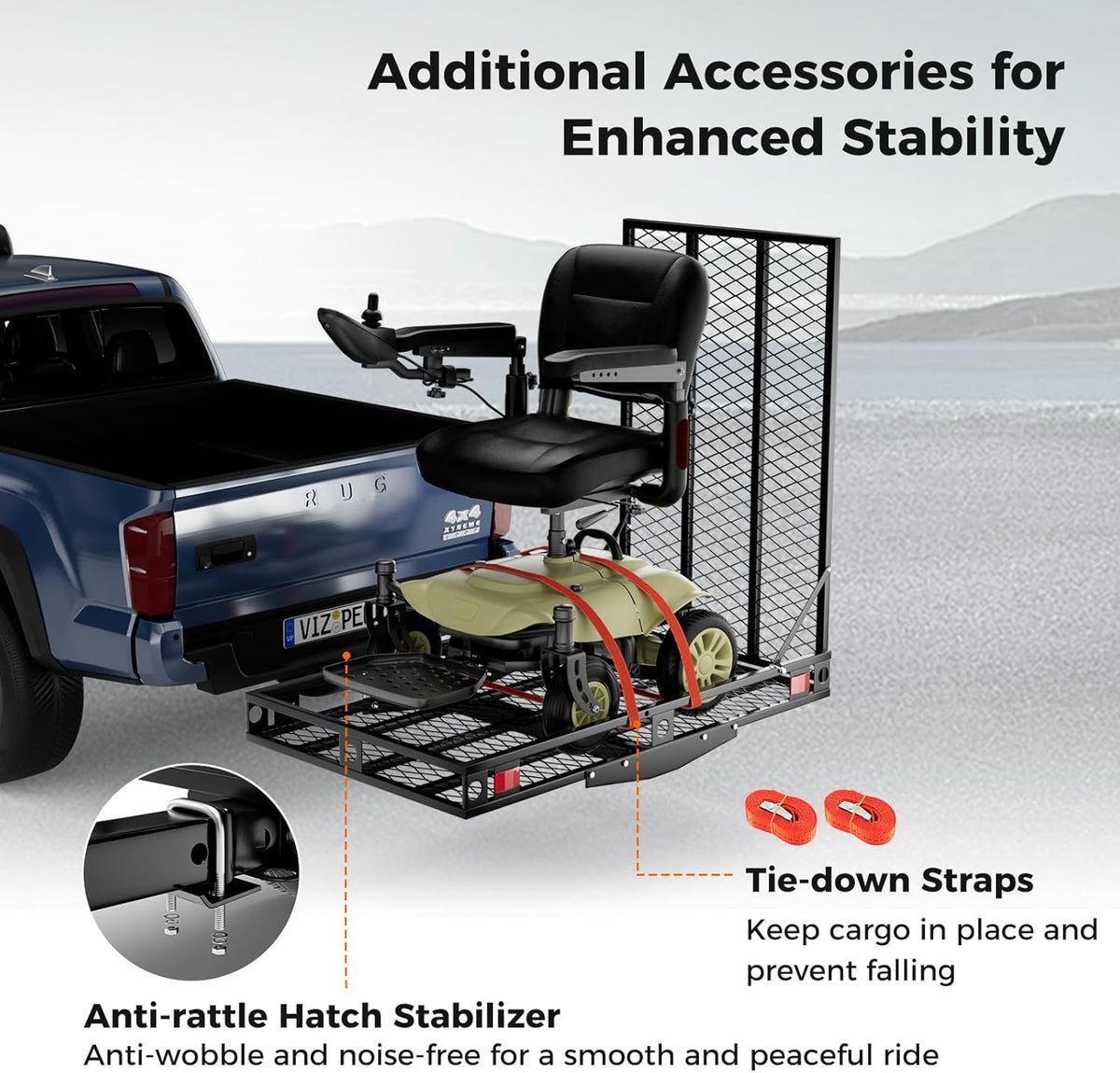 500 LBS Capacity Heavy-Duty Hitch Mount Mobility Scooter Carrier with Foldable Ramp I218