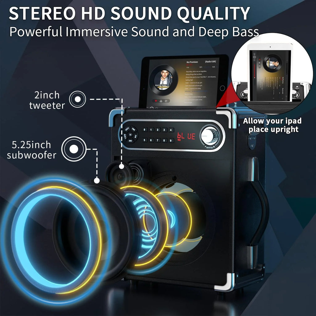 Karaoke Machine with 2 Wireless Microphones, Bluetooth Speaker F558