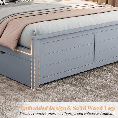 Full Size Wood Bed Frame with Headboard and 4 Storage Drawers I811457