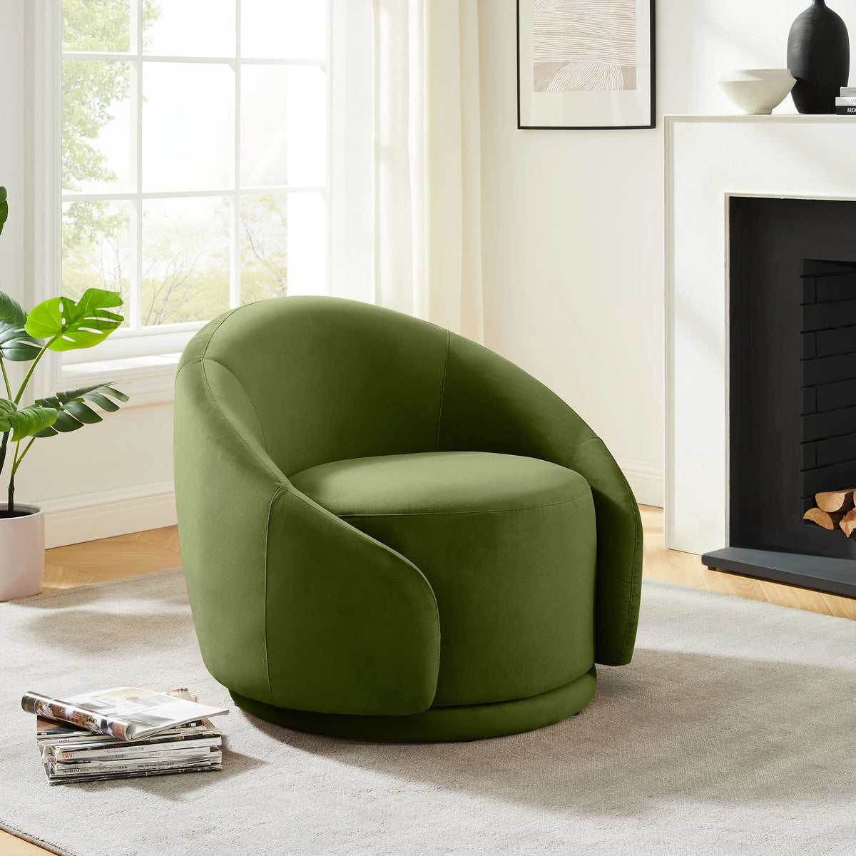 Green Velvet Swivel Barrel Chair U927