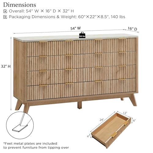 7 Drawer Wood Dresser with Faux Marble Top U10575