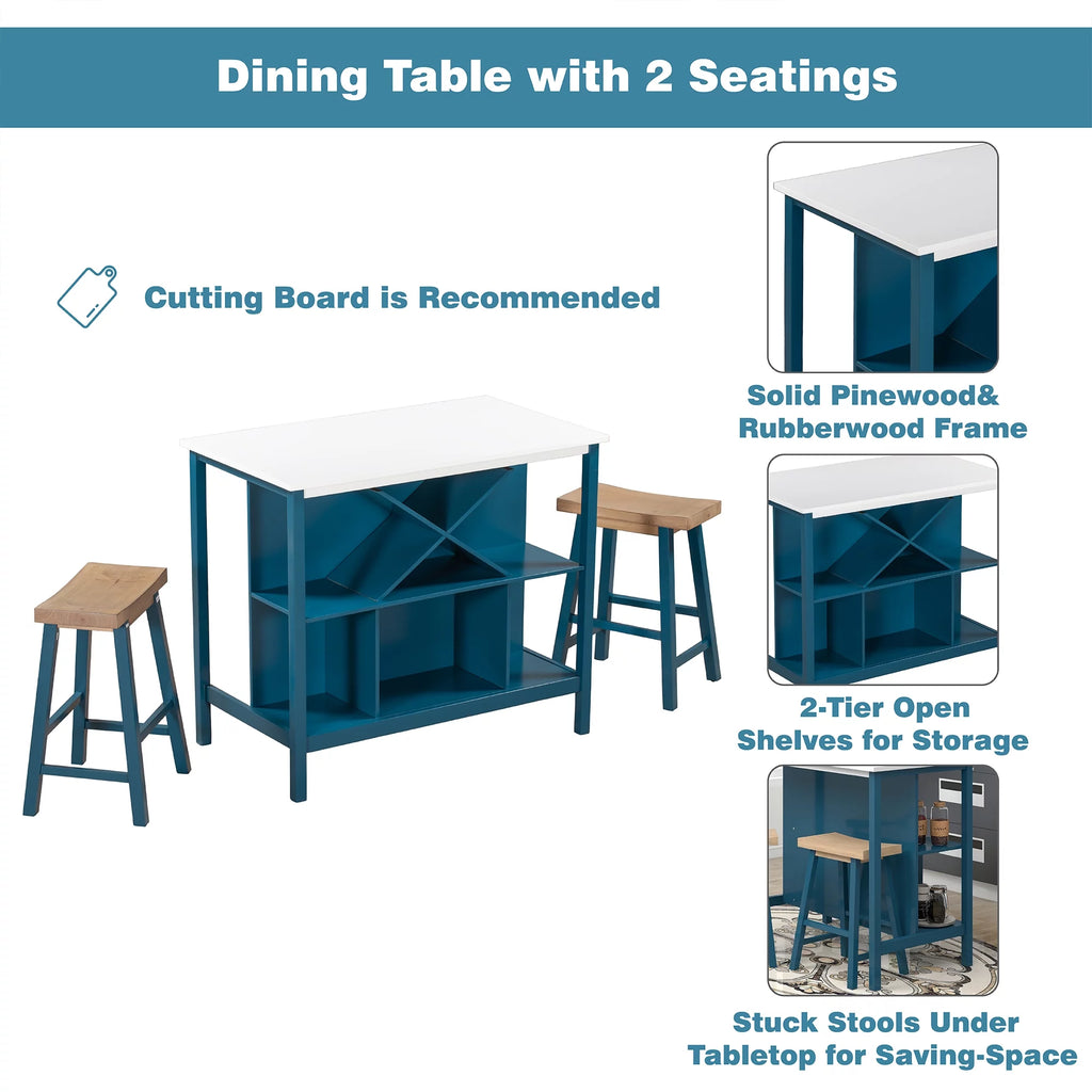3-piece Wood Kitchen Island Set with 2 Seatings W156