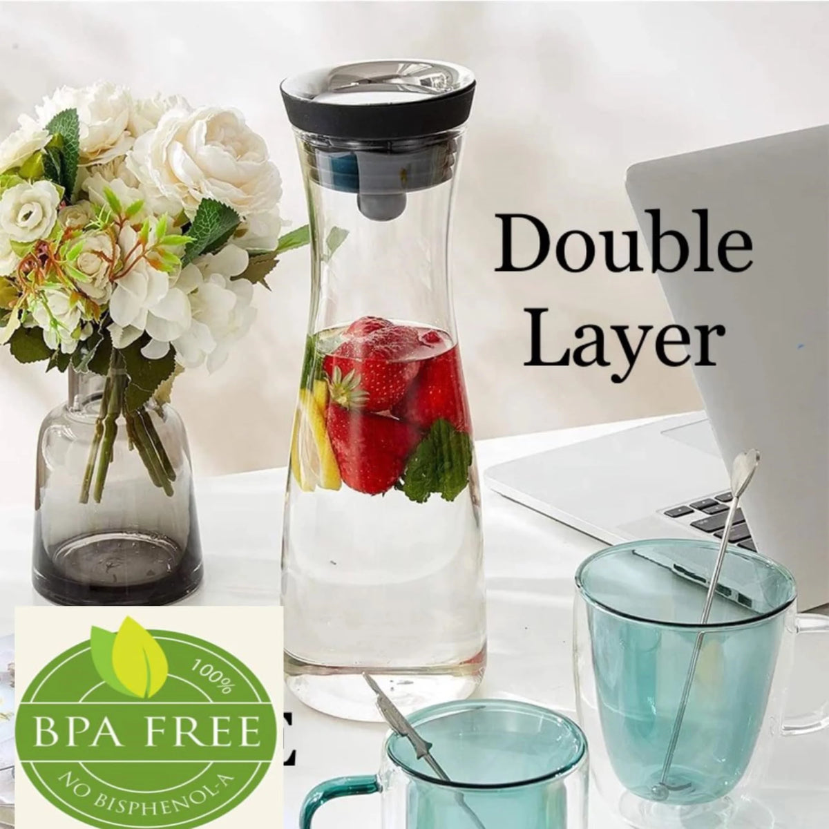 50 oz Glass Pitcher with Stainless Steel Lid and Brush F35979