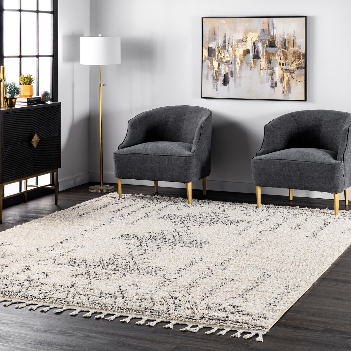 Off White Moroccan Shag Runner Rug E392910