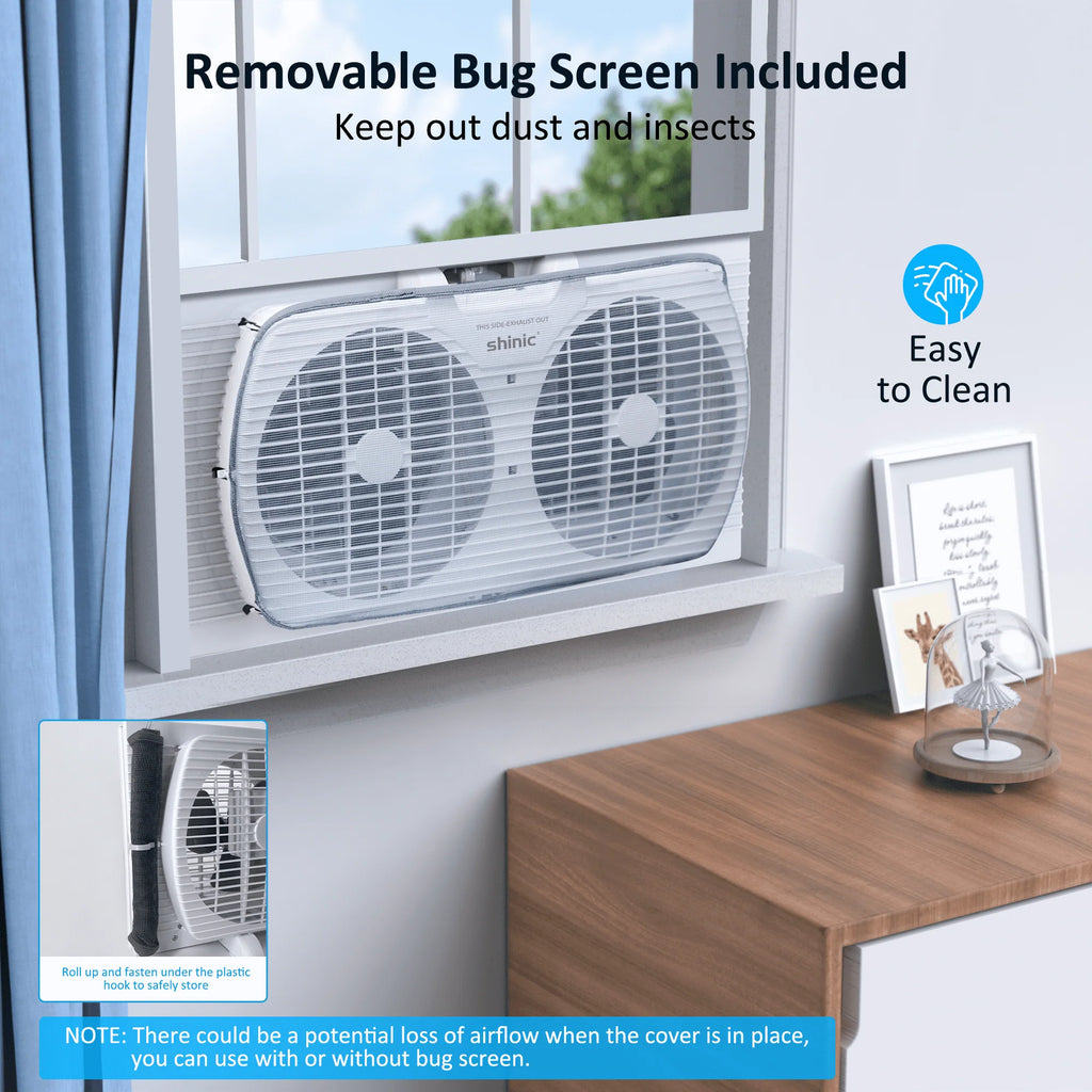 9 3-Speed Twin Window Fan with Bug Screen, White F137