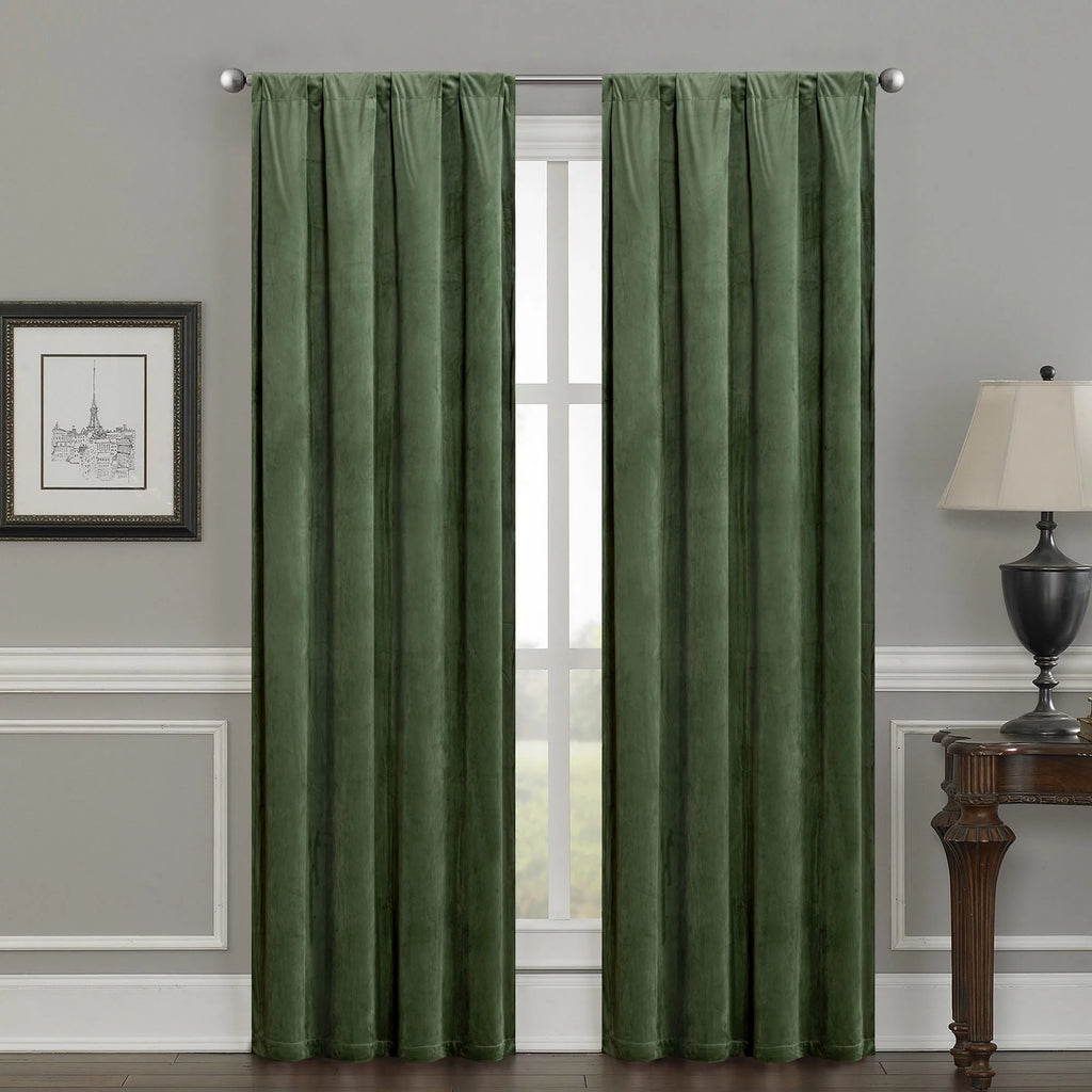 Evergreen Velvet Room Darkening Curtain Panel Pair with Rod Pocket S616