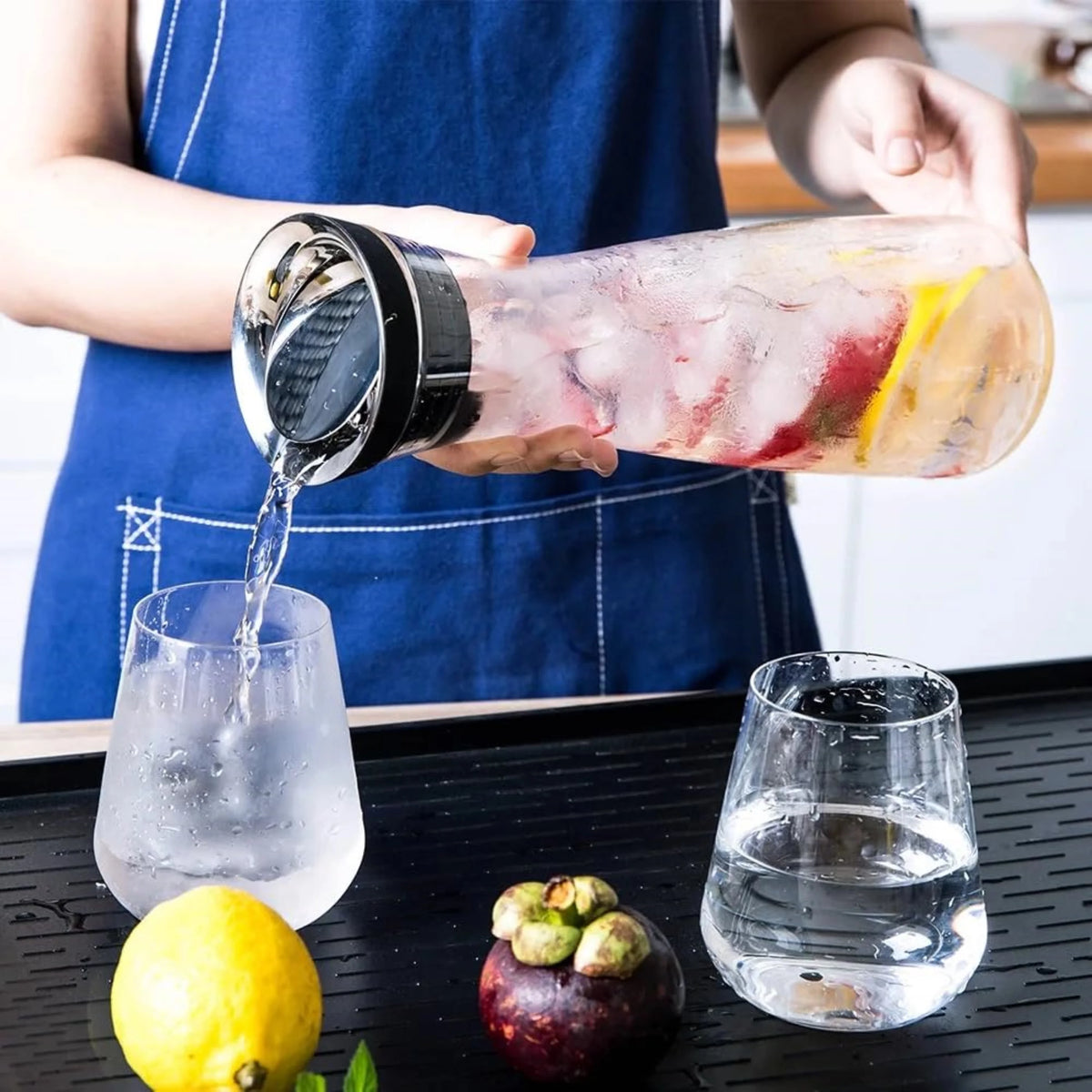 50 oz Glass Pitcher with Stainless Steel Lid and Brush F35979