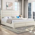 Beige Upholstered Platform Bed with 3 Storage Drawers and USB Ports W59790