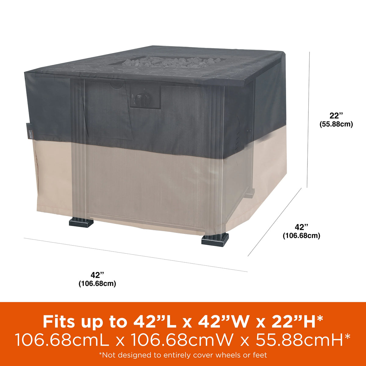 Square Fire Pit Table Cover, 42"L x 42"W x 22"H, Gray W494