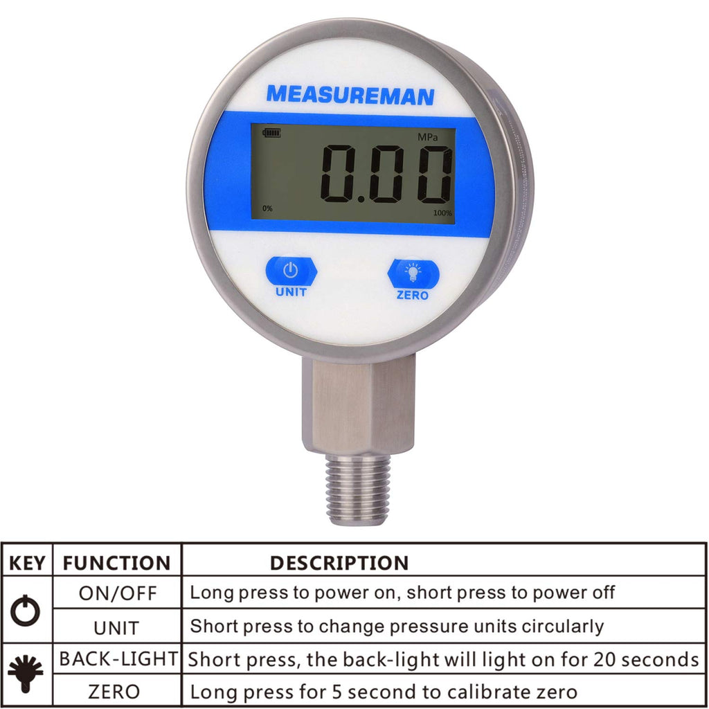 2-1/2" Digital Industrial Vacuum Gauge, Stainless Steel, -15psi, Pack of 2 W90261
