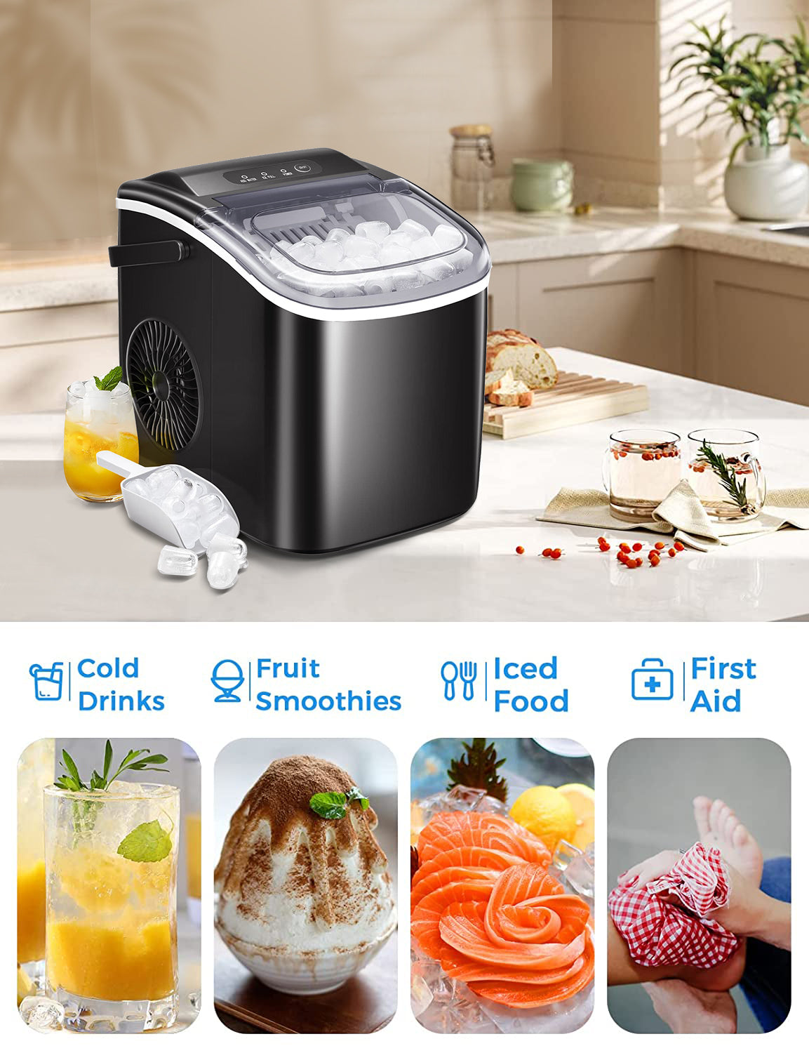 Black Countertop Ice Maker with Handle E959