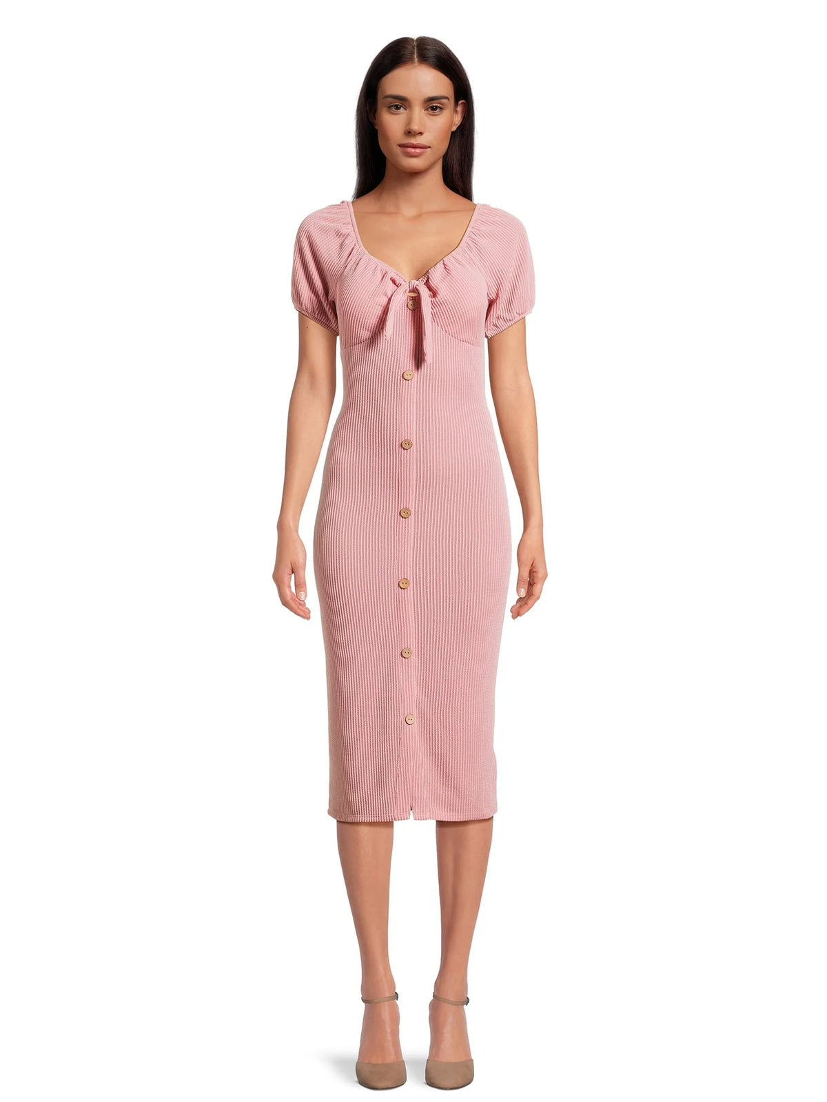 Knit Dress with Short Puff Sleeves N656693