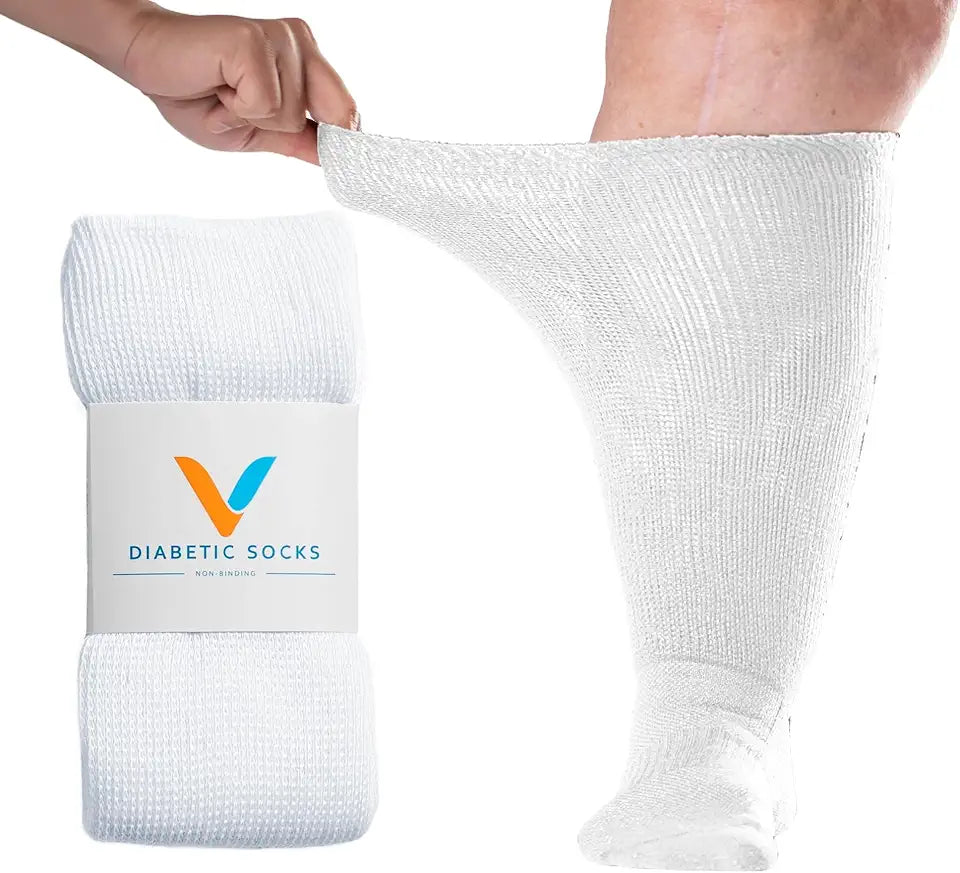 White Large Non Binding Seamless Toe Diabetic Socks Y605